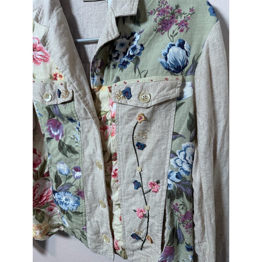 Vintage White Stag Blouse Shirt Women's M Linen Floral Cottage Country Core - Picture 3 of 6